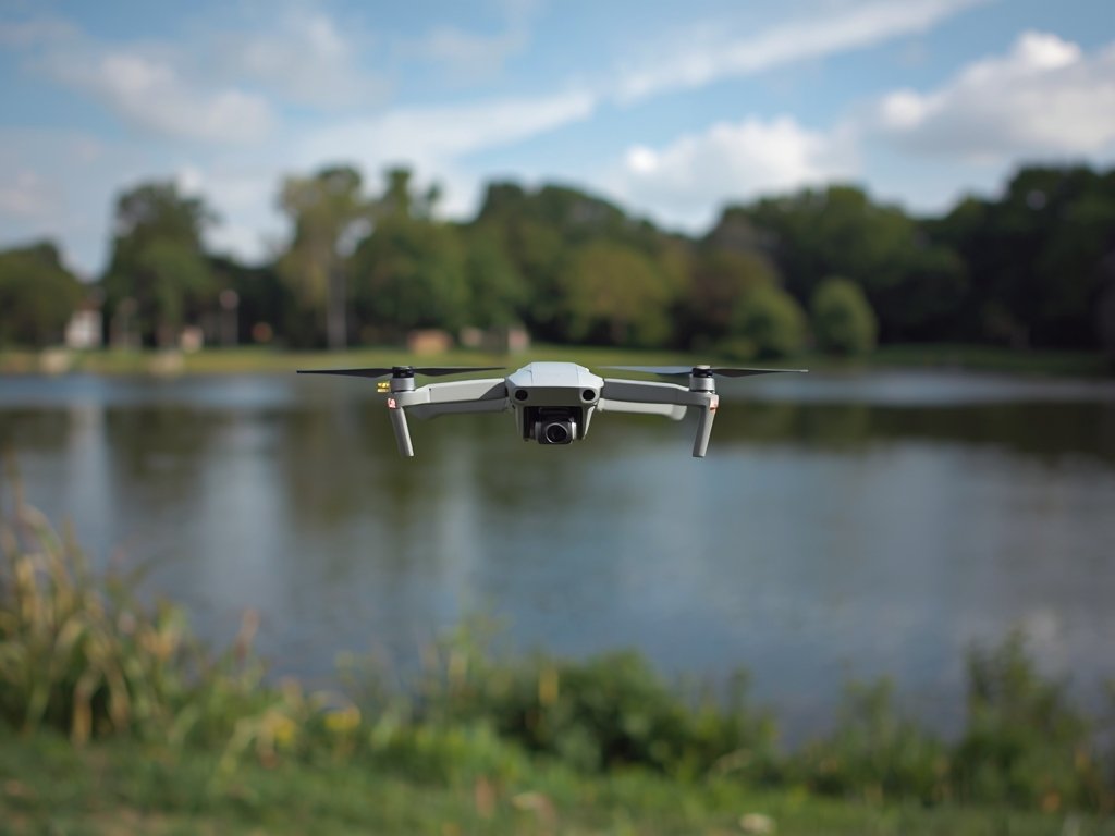 A beginner drone pilot practicing in a spacious American park,