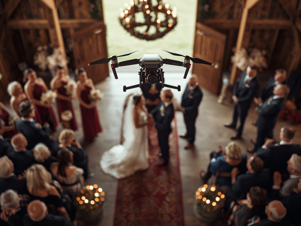 A breathtaking aerial shot of a wedding ceremony at a