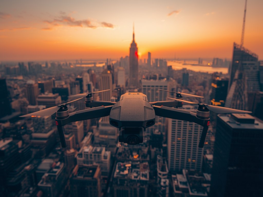 A breathtaking aerial view of a bustling city skyline at