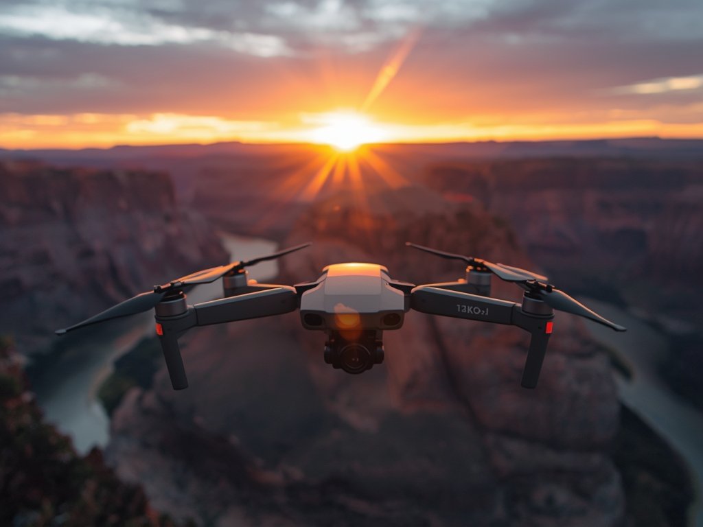 A breathtaking aerial view of the Grand Canyon at sunset,
