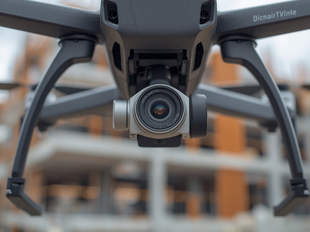 A close-up image of a drone's camera gimbal, showcasing its