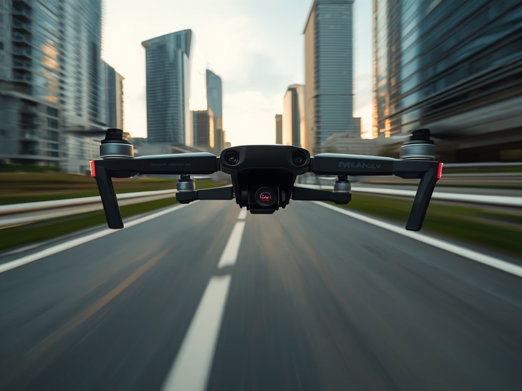 A close-up of a beginner FPV drone mid-flight, with a