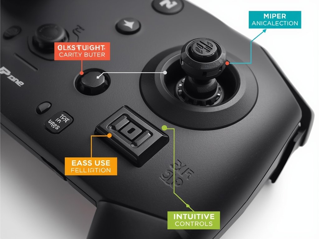 A close-up of a drone controller with large, clearly labeled