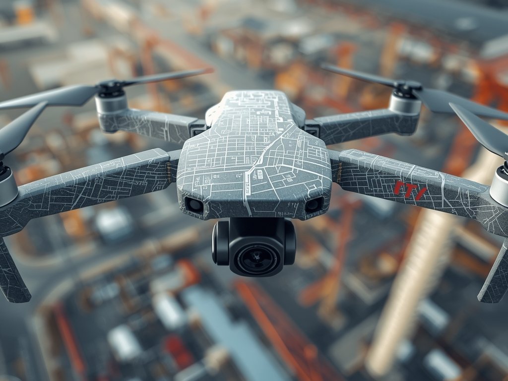 A close-up of a drone equipped with a high-resolution camera,