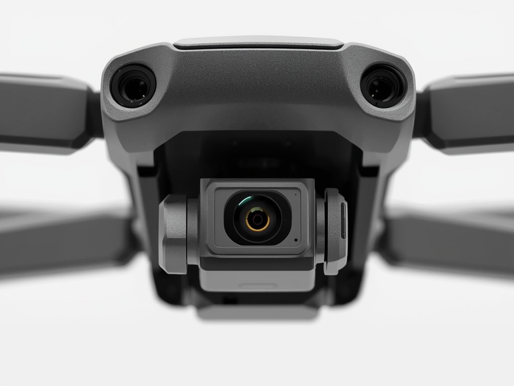 A close-up of a drone with a high-resolution camera, showcasing