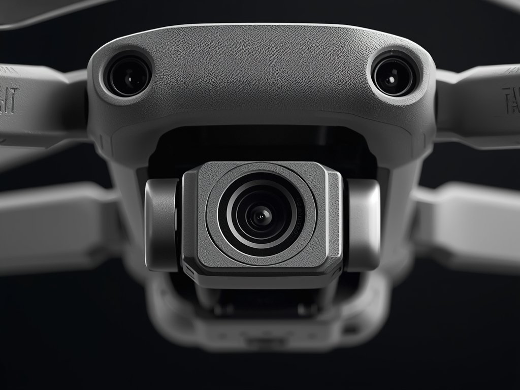 A close-up of a drone's camera and sensors, highlighting its