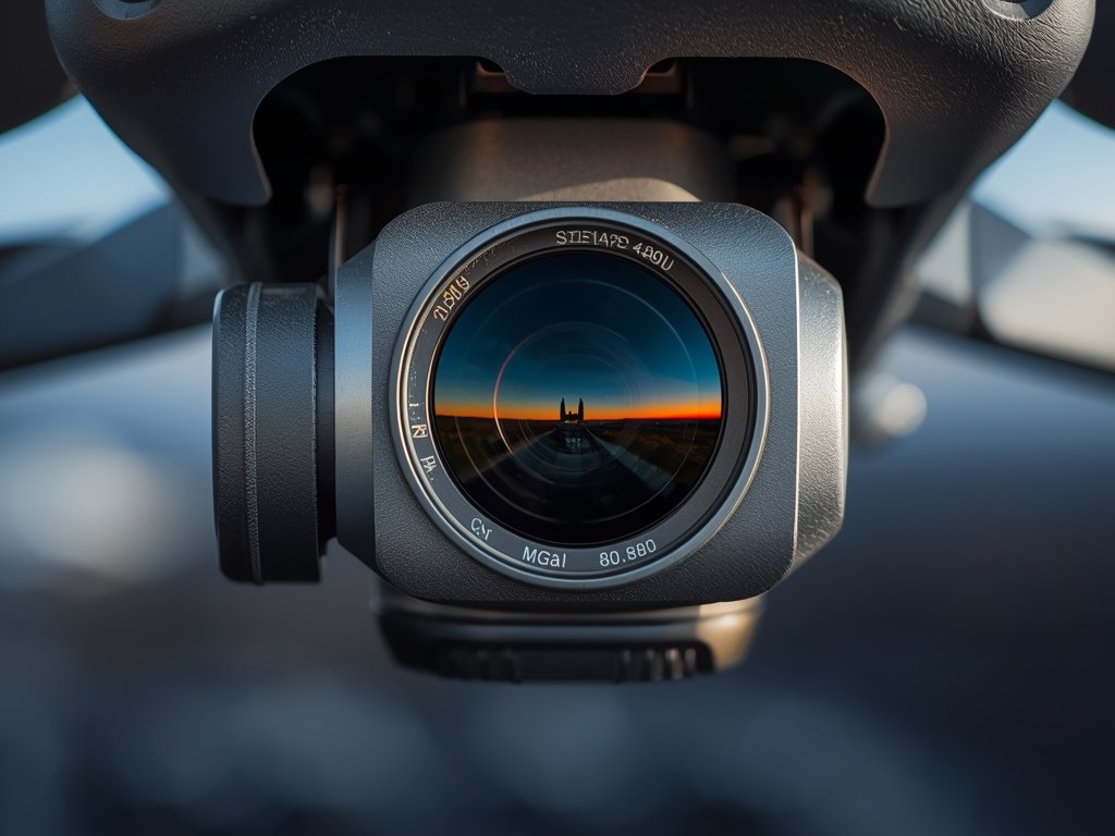 A close-up of a drone’s camera lens with a stunning
