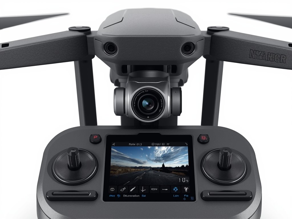 A close-up of a drone’s control panel and camera, showcasing