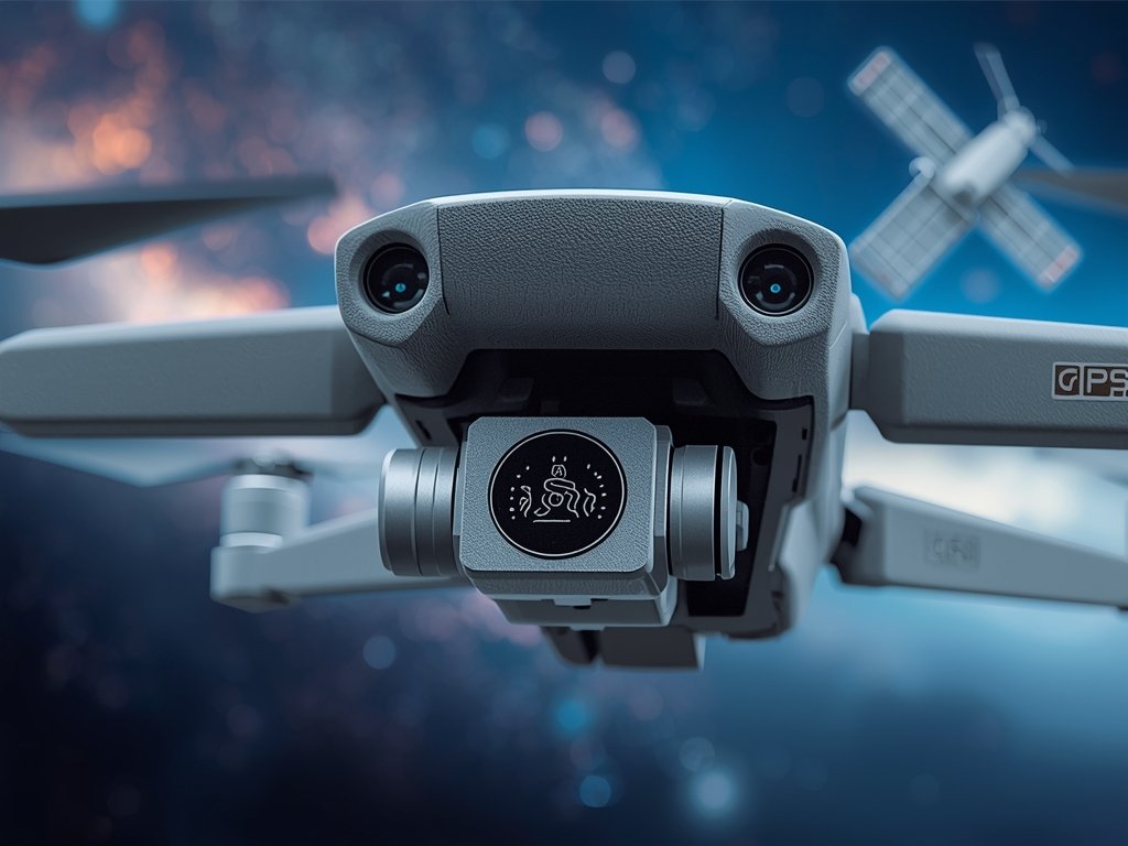 A close-up of a drone's GPS module with a circuit