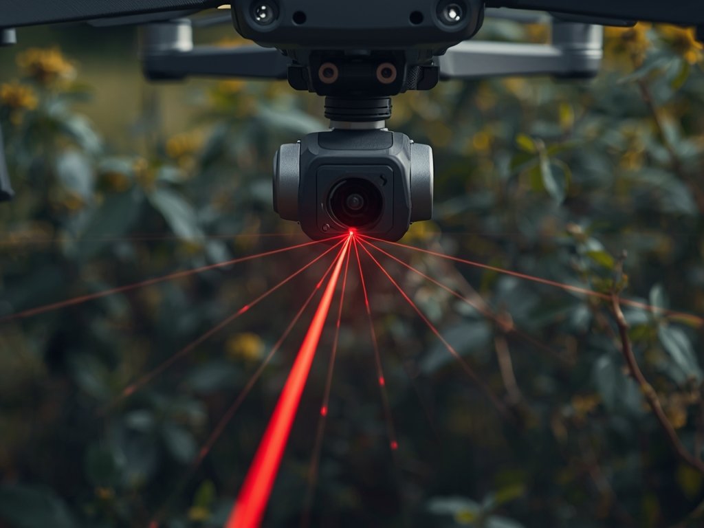 A close-up of a LiDAR sensor mounted on a drone,