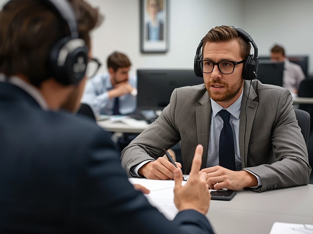 A close-up of an FAA examiner administering the drone pilot