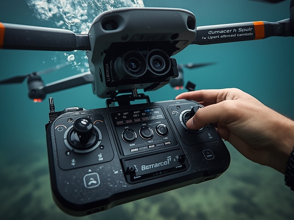 A close-up of an underwater drone's control panel, showing various