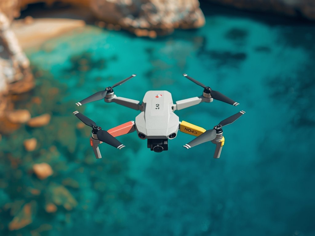 A close-up of the SkyHawk Mini drone in flight, capturing