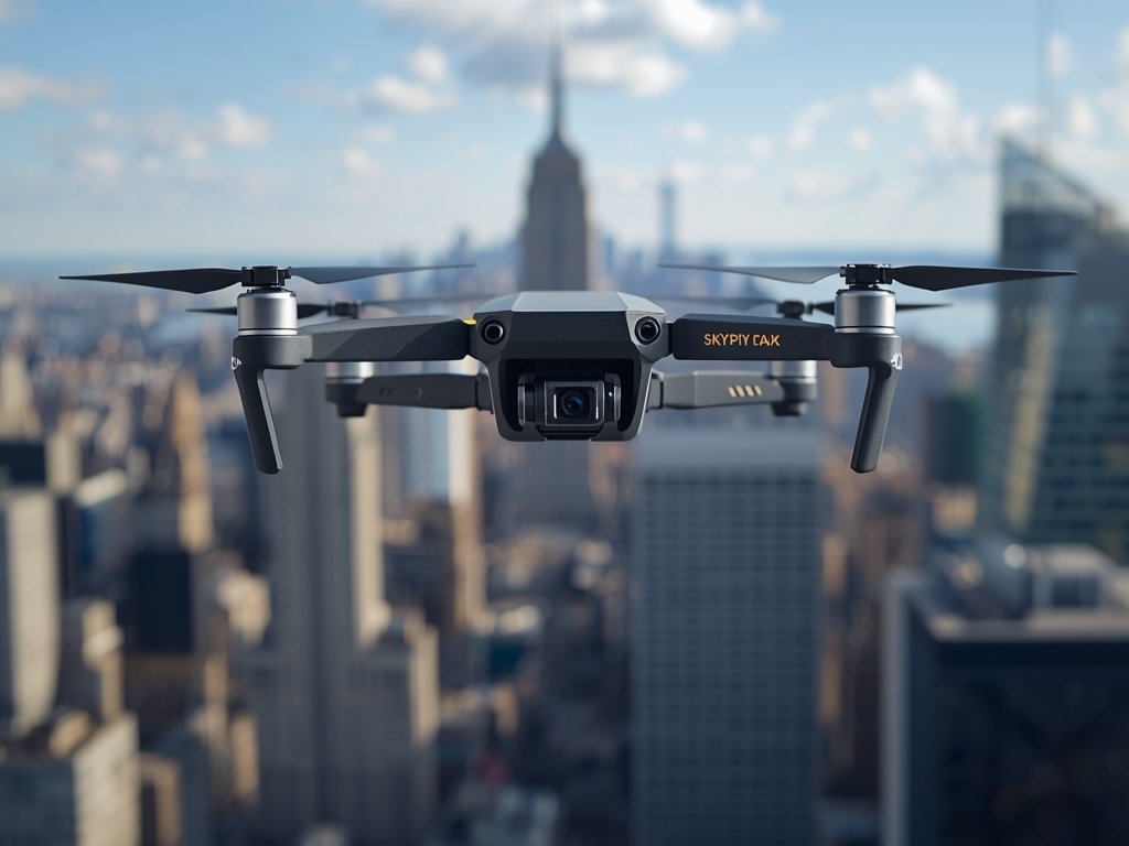A close-up of the SkyPix Pro Mini drone, highlighting its