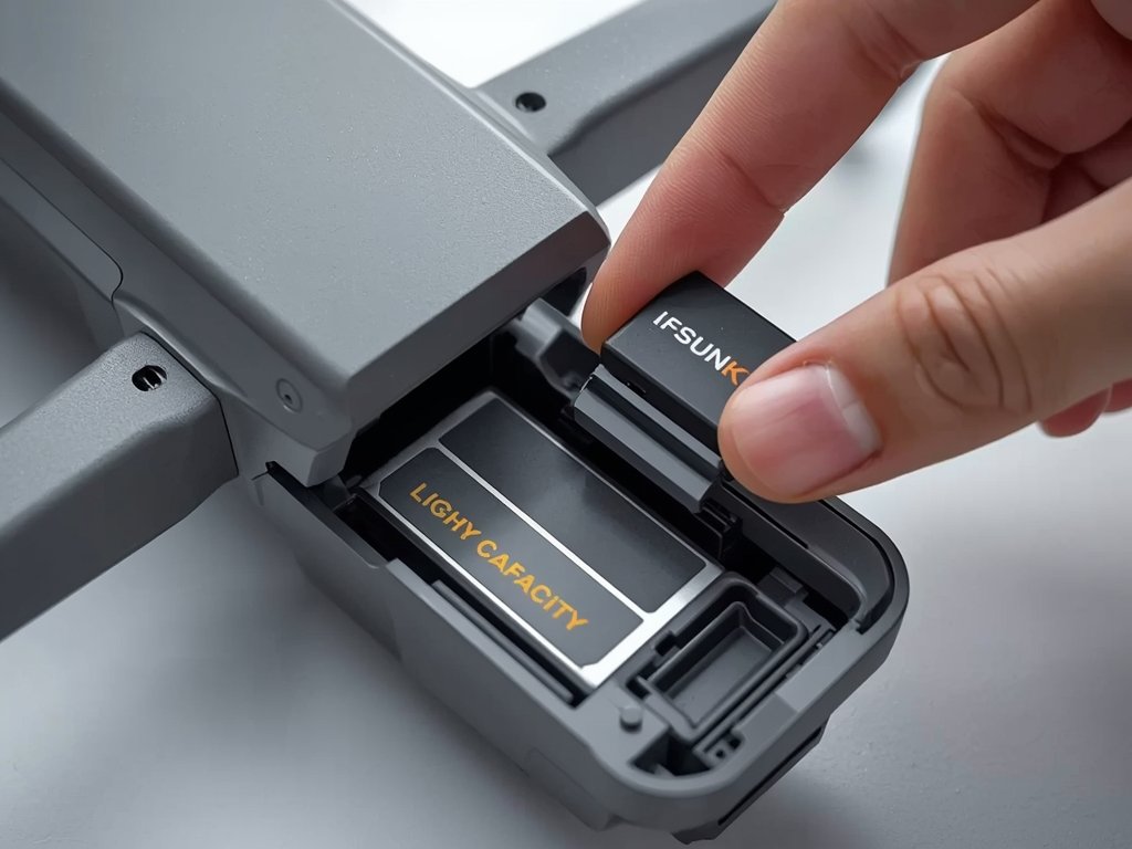 A close-up shot of a drone's battery compartment, showing a