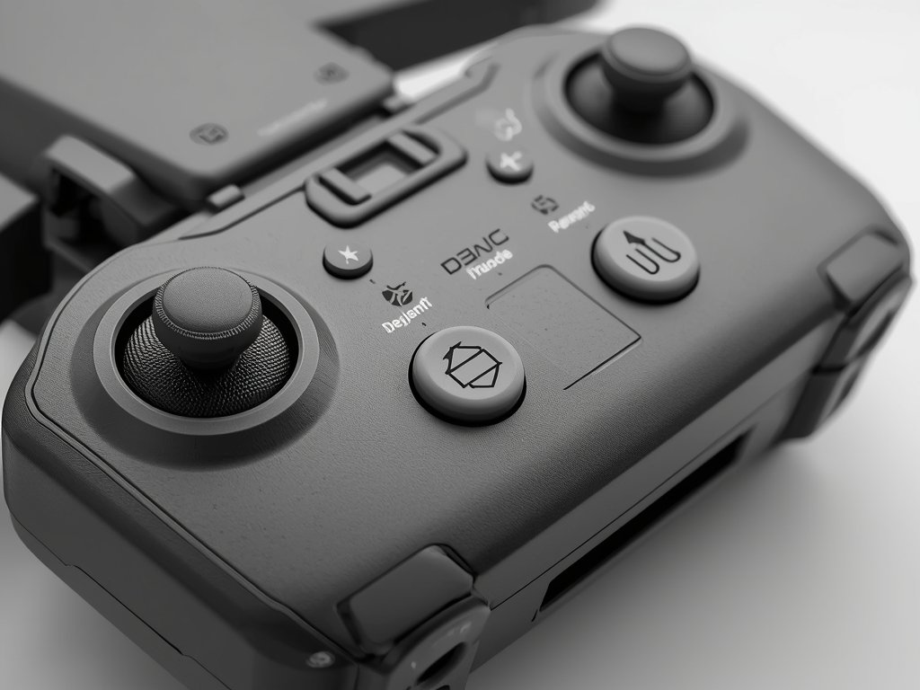 A close-up shot of a drone's controller, highlighting its ergonomic