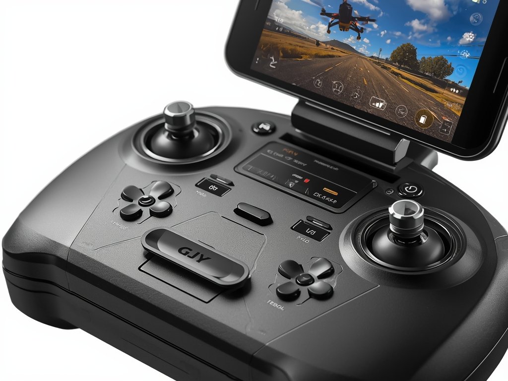 A close-up shot of a drone's controller, highlighting the ergonomic