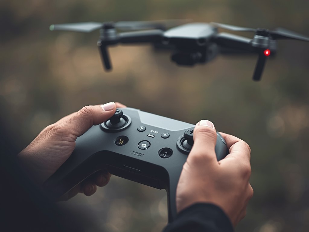 A close-up shot of a pilot's hands expertly maneuvering a