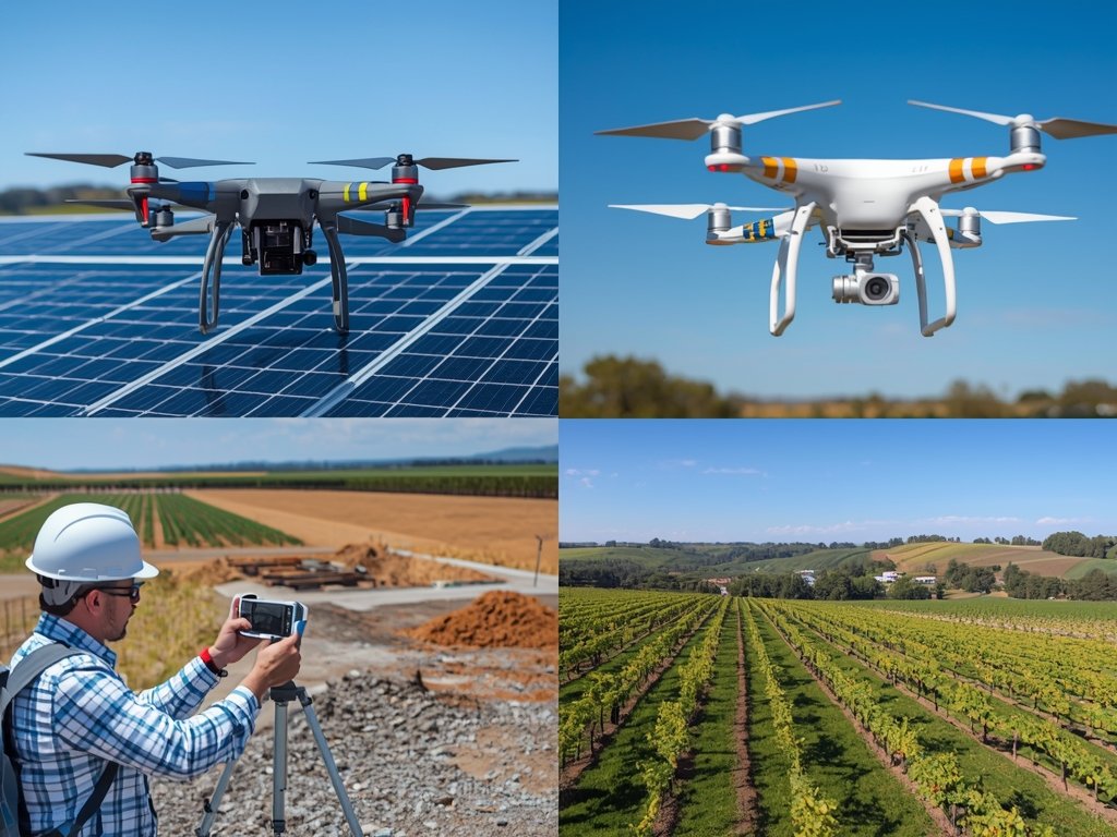 A collage of drones in action across different industries: one
