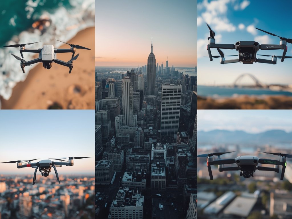 A collage of five different drones, each in a unique