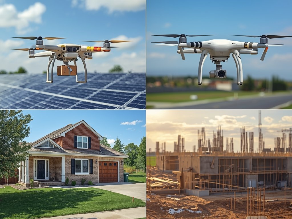 A collage of images showcasing drones in action across various