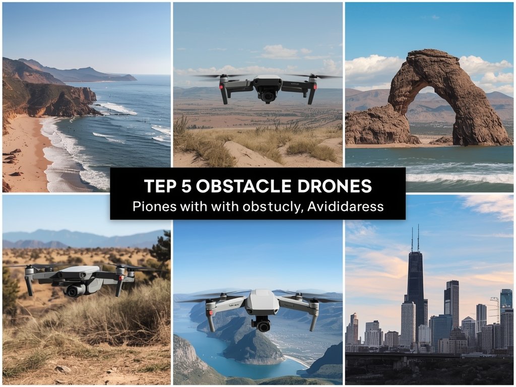 A collage of the top 5 drones with obstacle avoidance,