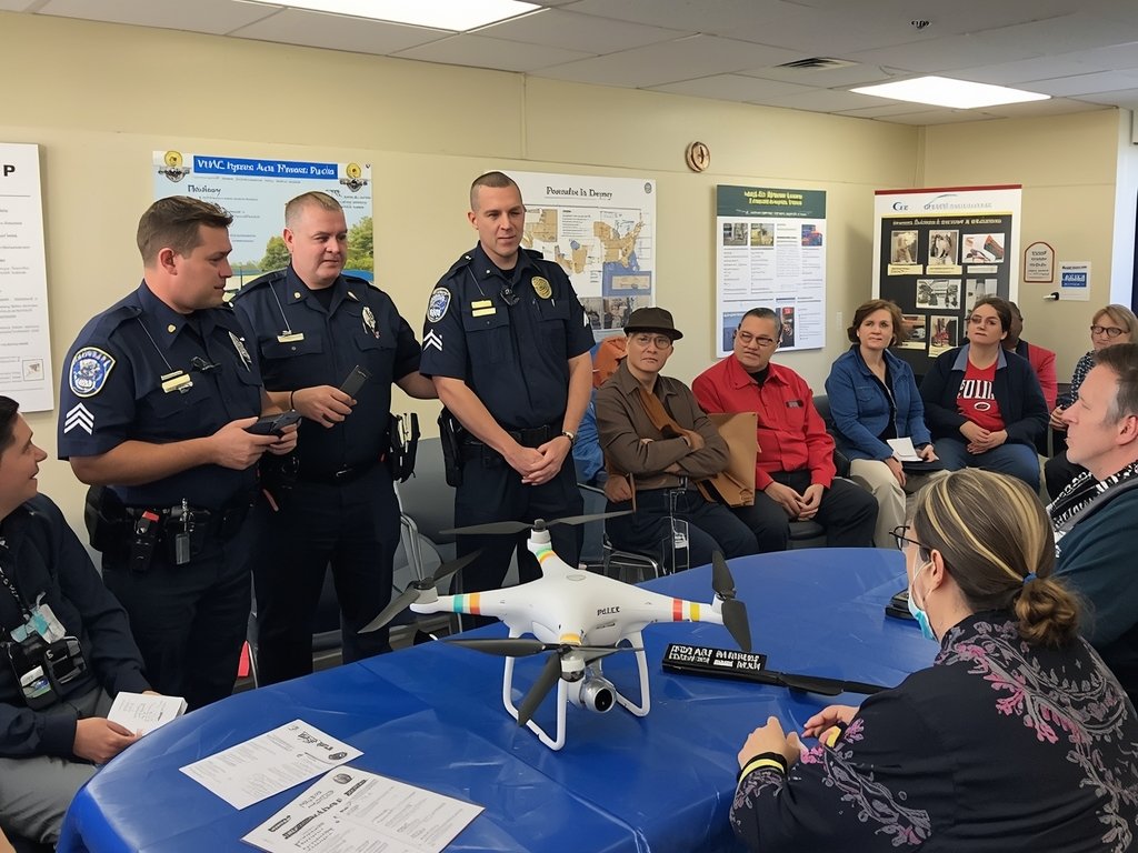 A community meeting with police officers and local residents discussing