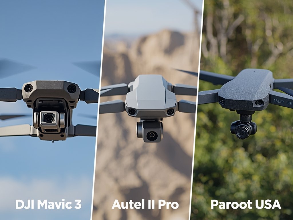 A comparison image showcasing three popular construction drones (e.g., DJI