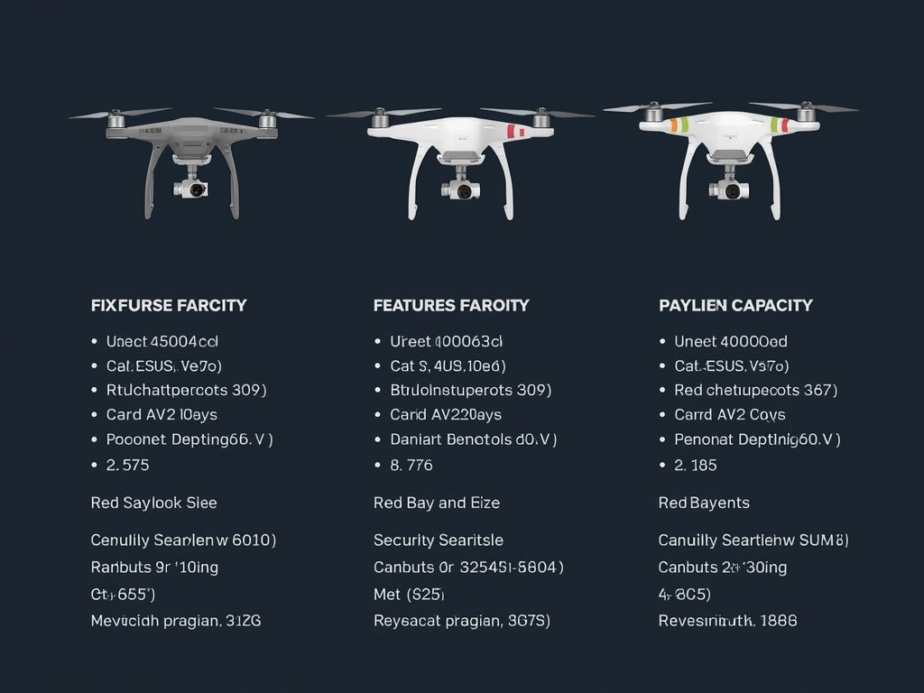 A comparison of different security drone models, showcasing their size,