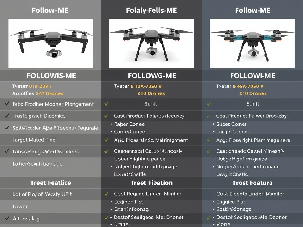 A comparison table showcasing different follow-me drone models, highlighting their