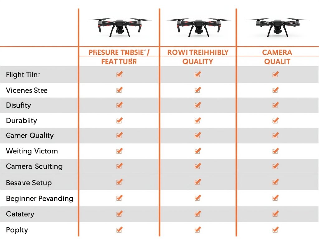 A comparison table showcasing key features like flight time, durability,