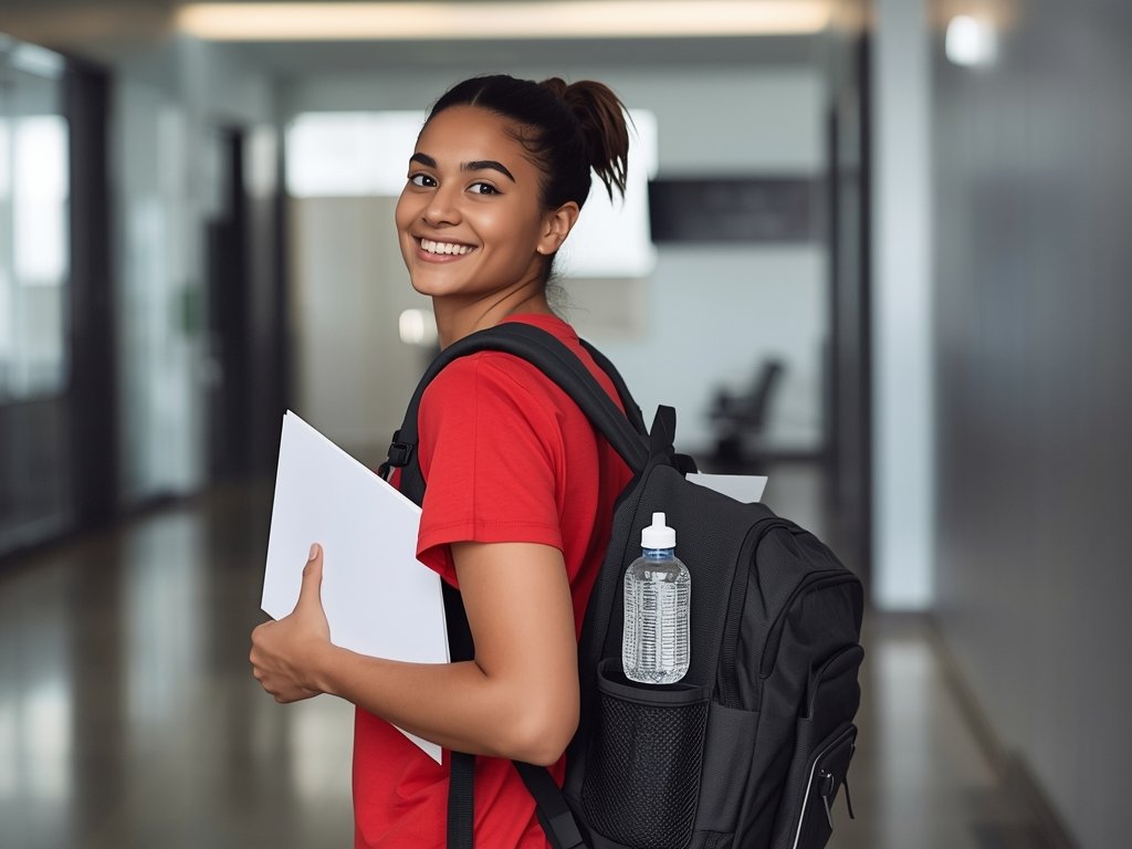 A confident drone pilot arriving at a testing center, carrying