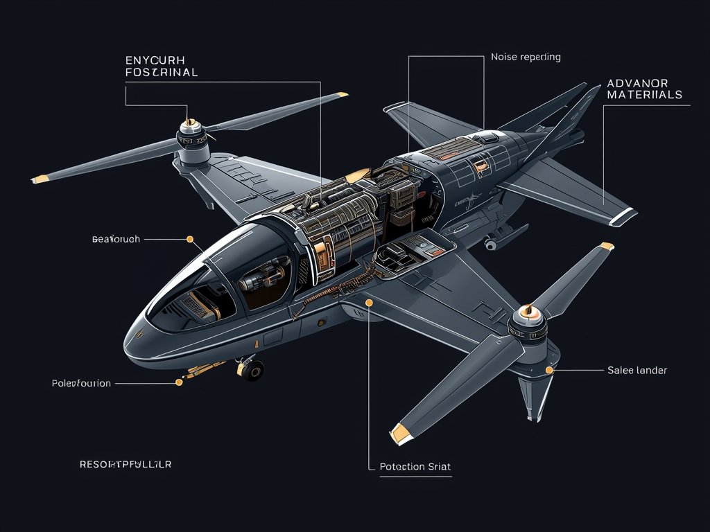 A detailed illustration of a stealth drone's components, showcasing its