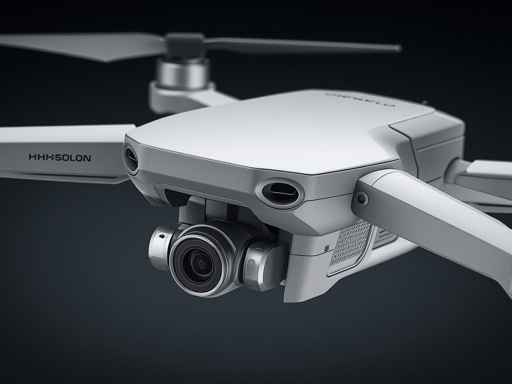 A detailed shot of a drone with highlighted features like