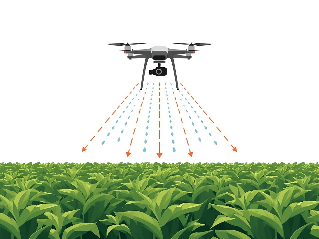 A diagram showing a drone flying over a field, with