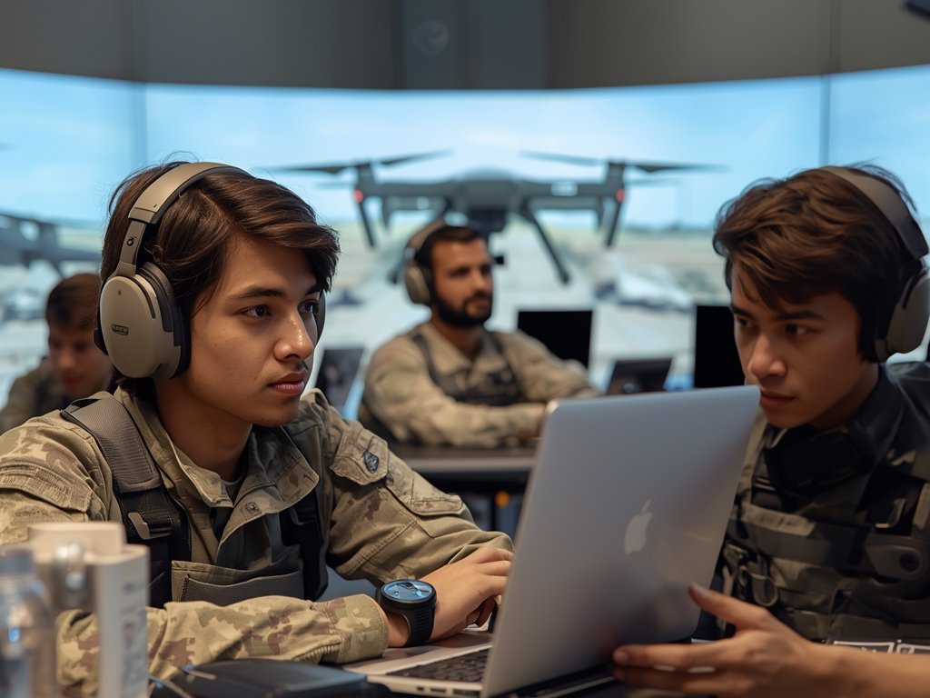 A diverse group of drone operators undergoing intensive training in