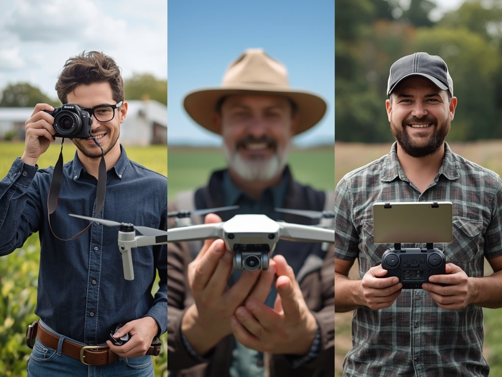 A diverse group of people, including a photographer, farmer, and