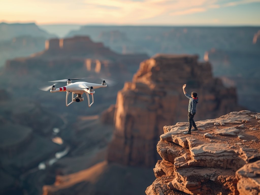 A dramatic aerial shot of a drone flying over the