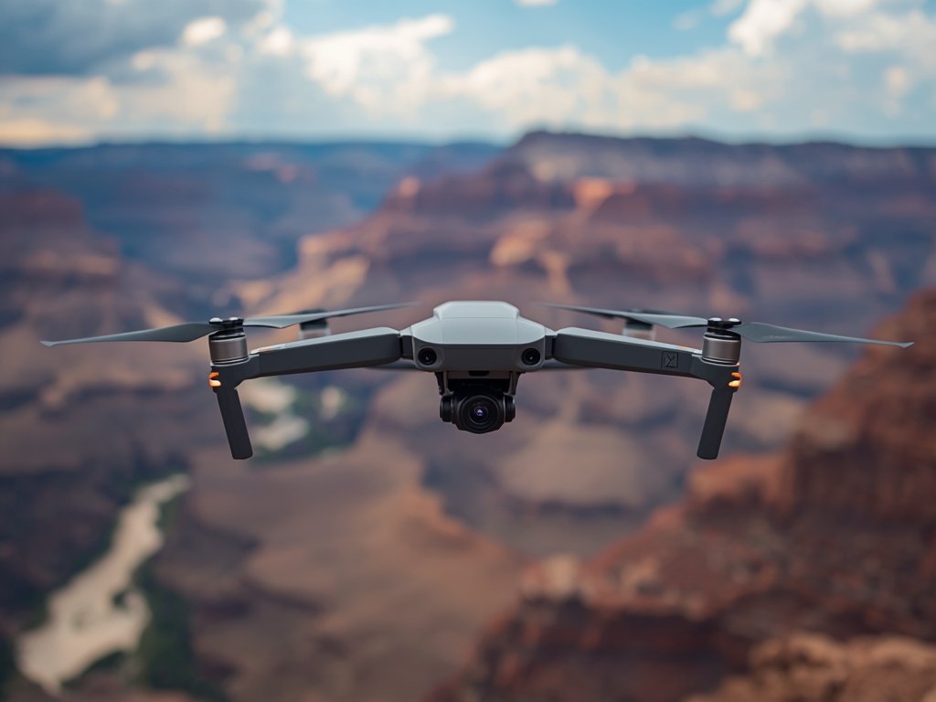 A dramatic aerial view of a drone flying over the
