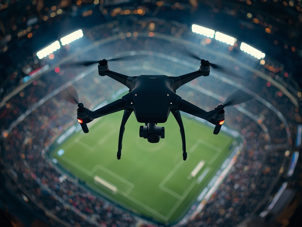 A dramatic aerial view of a drone hovering dangerously close
