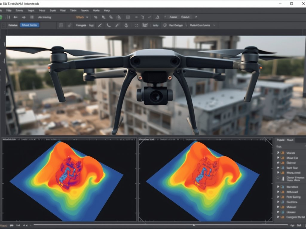 A drone capturing high-resolution images of a construction site, with