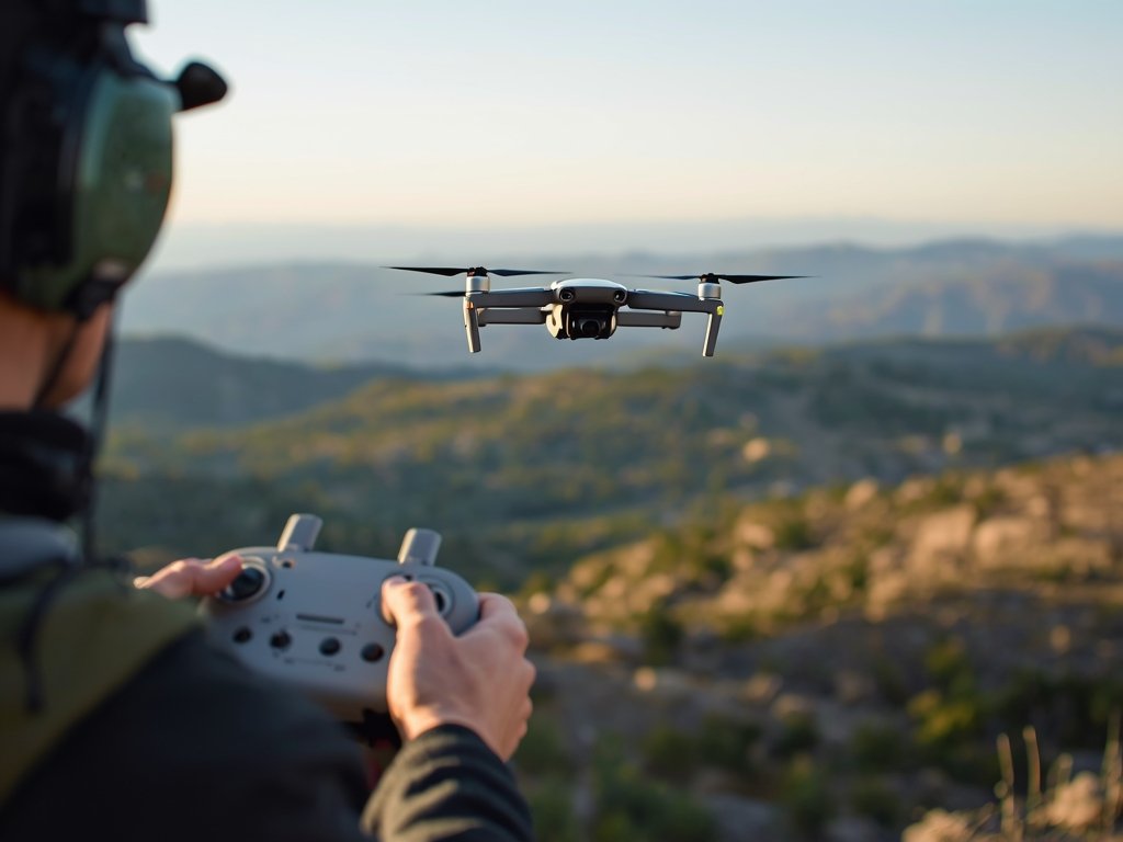 A drone flying over a scenic American landscape, with a