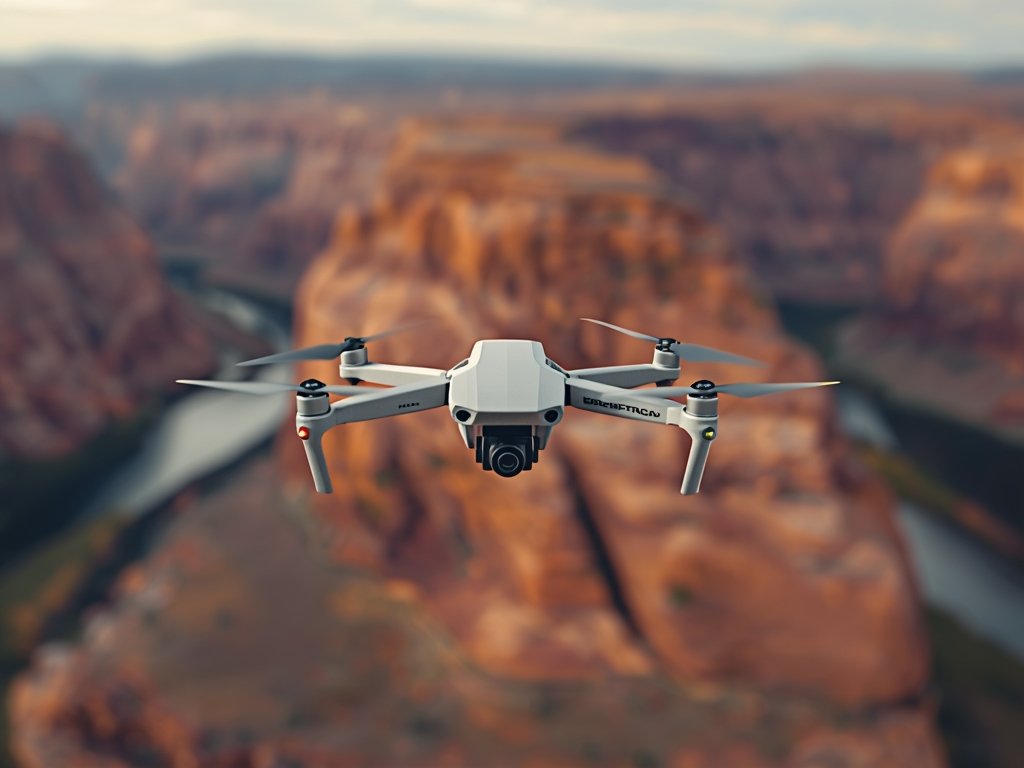 A drone flying over the Grand Canyon, capturing the majestic