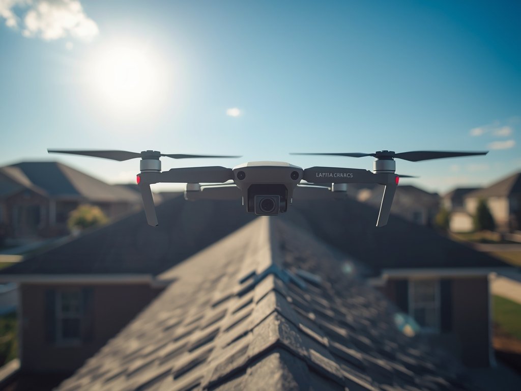 A drone hovering over a suburban American home, capturing a