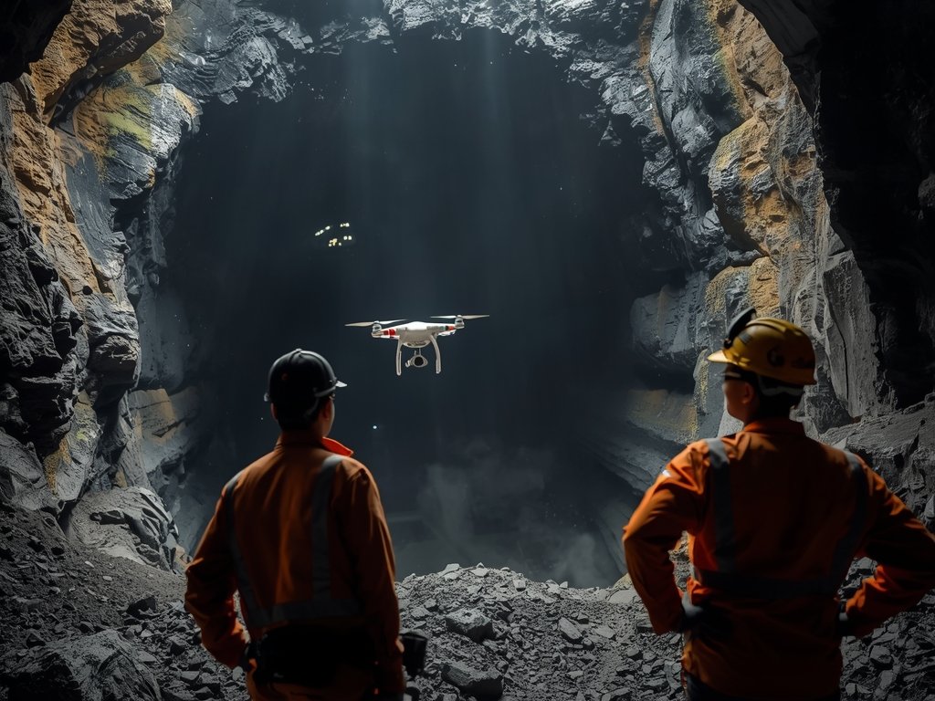A drone inspecting a massive coal mine in West Virginia,