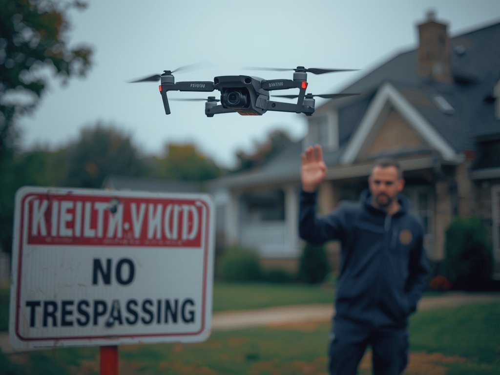 A drone operator flying a drone over a neighbor's house,