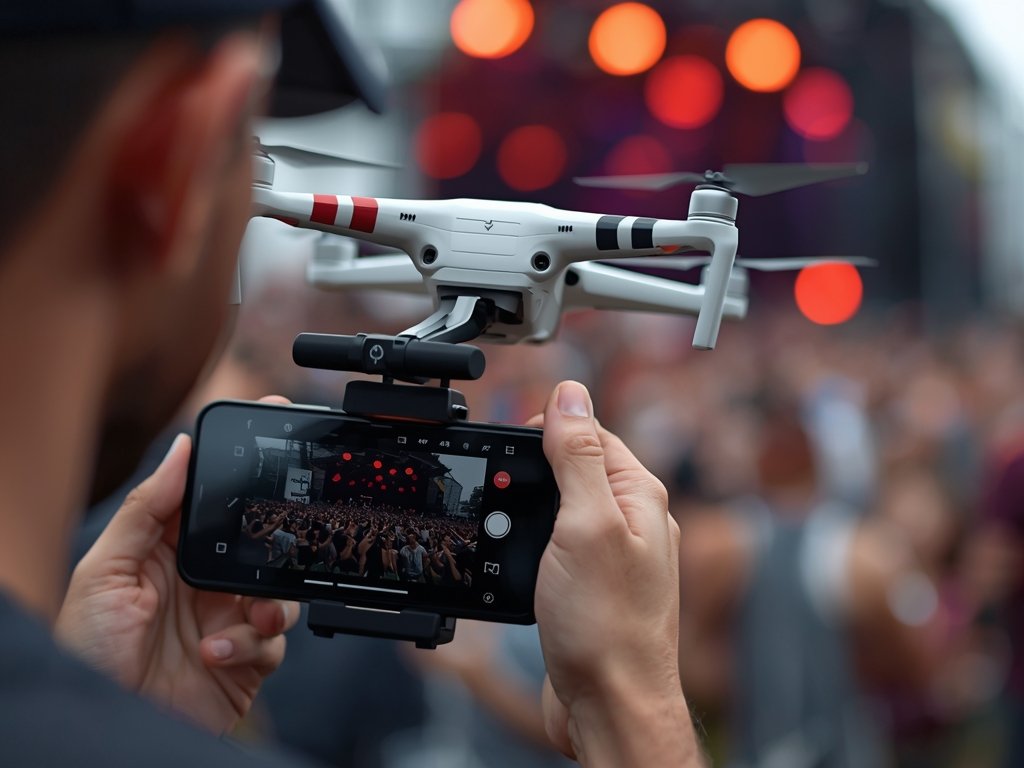 A drone operator setting up their drone for a live