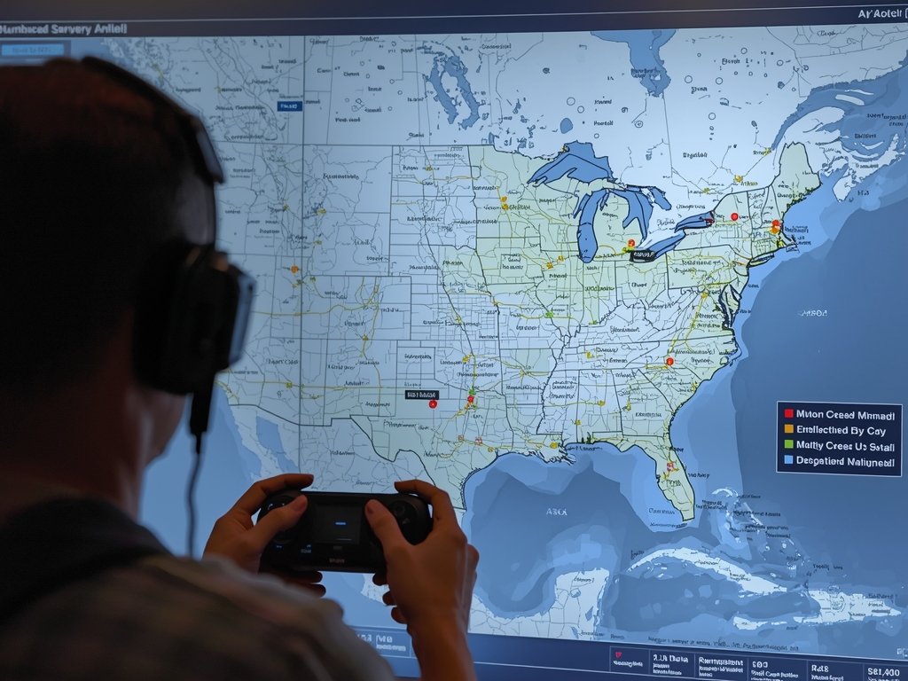 A drone operator studying a detailed map of the United