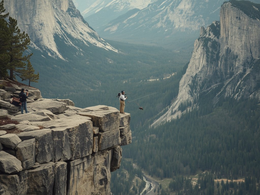 A drone photographer standing on a cliff in Yosemite National