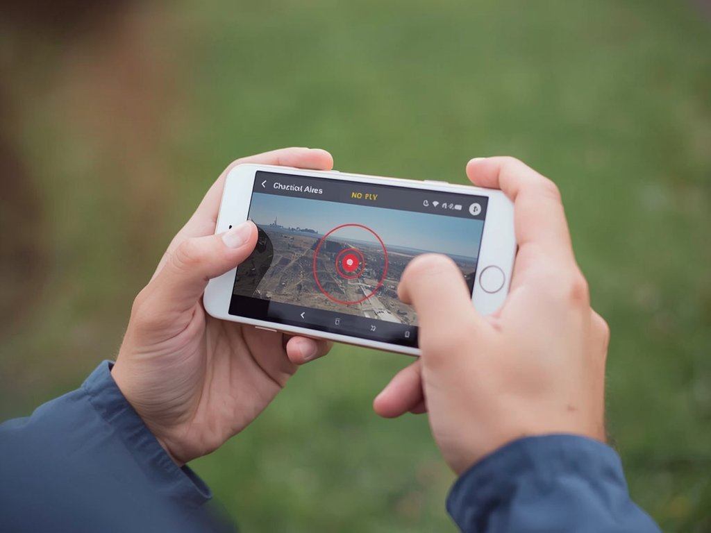 A drone pilot using a smartphone app to check no-fly